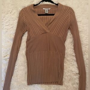 CAbi Beige Ribbed Knit Top